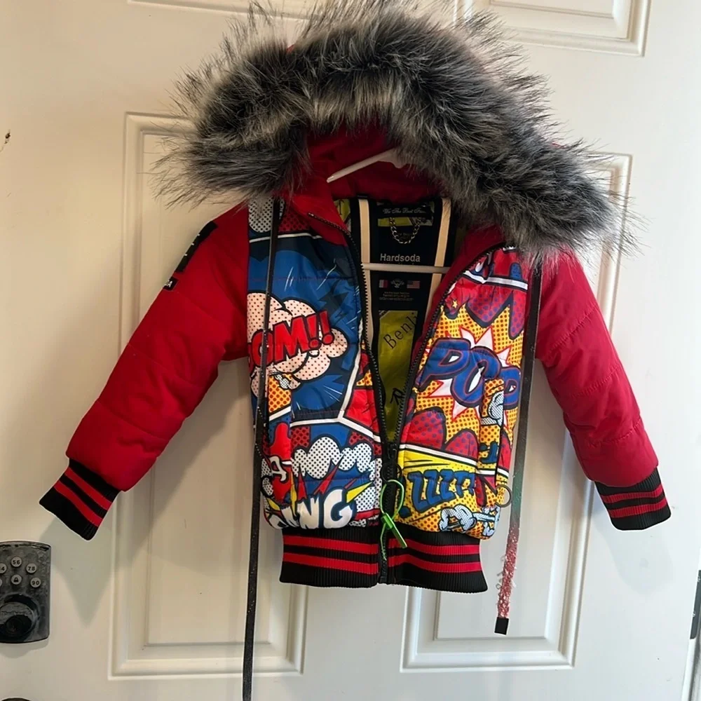 Hardsoda Limited Comic print hooded puffer jacket kids size 4